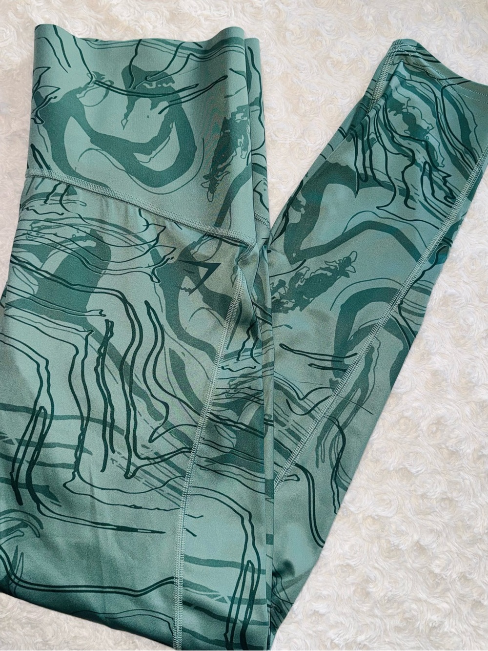 Gymshark High-Waist Green Marble Print Leggings - Size L